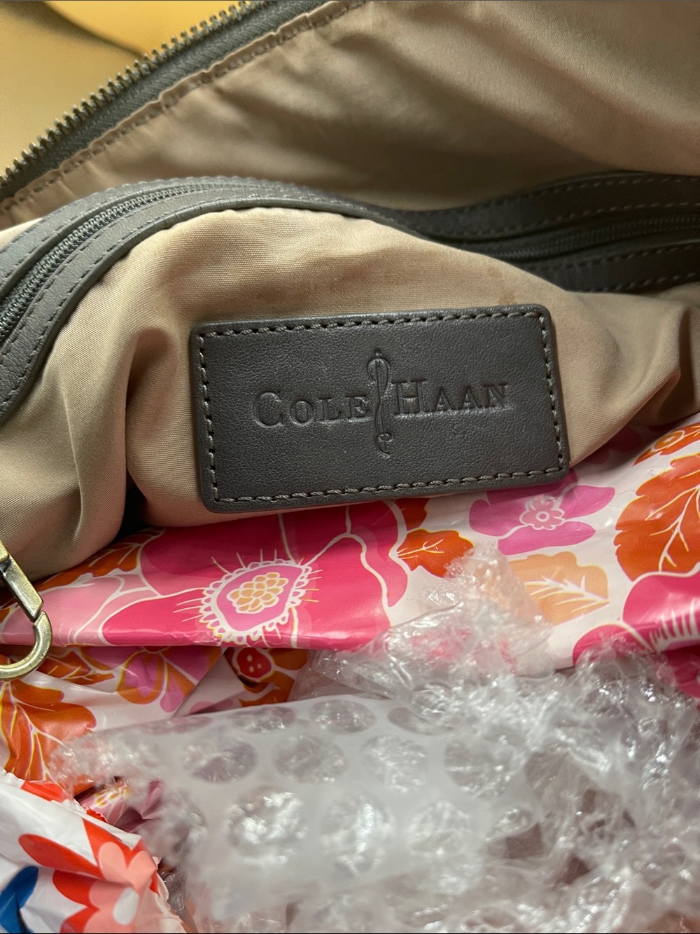 Cole Haan Smoke Gray Pebbled Leather Hobo Bag - Picture 5 of 7
